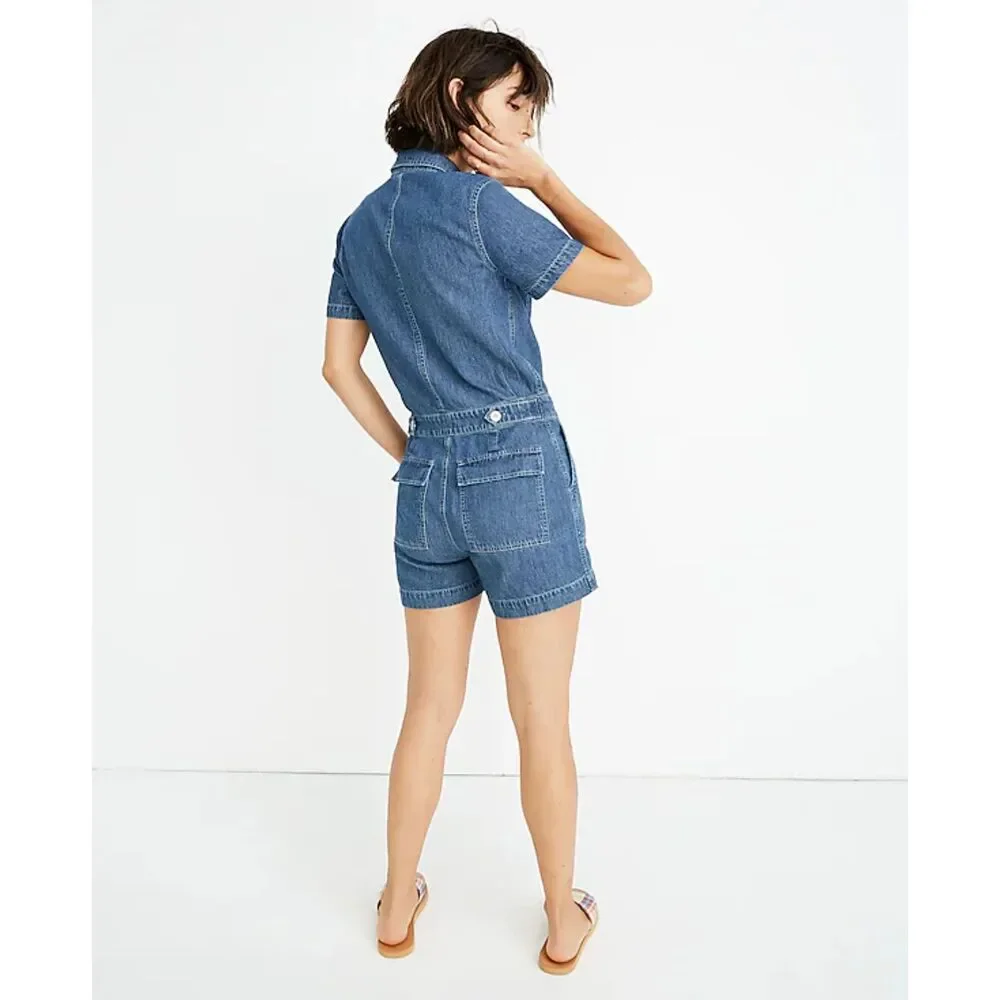 NWT‎ Madewell Petite Denim Coverall Romper Women's Size LP - Picture 2 of 13